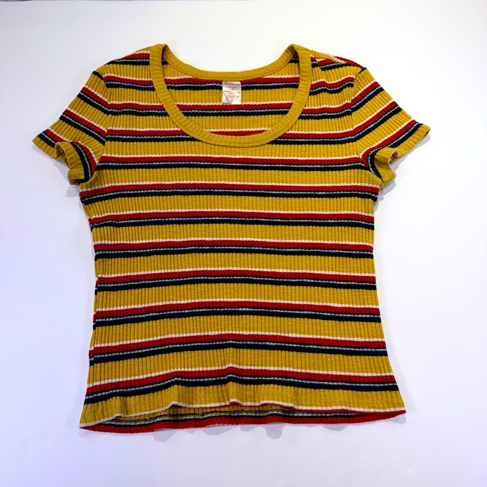 No Boundaries Mustard Yellow Ribbed Striped JUNIORS XXL Knit Shirt 1035C5